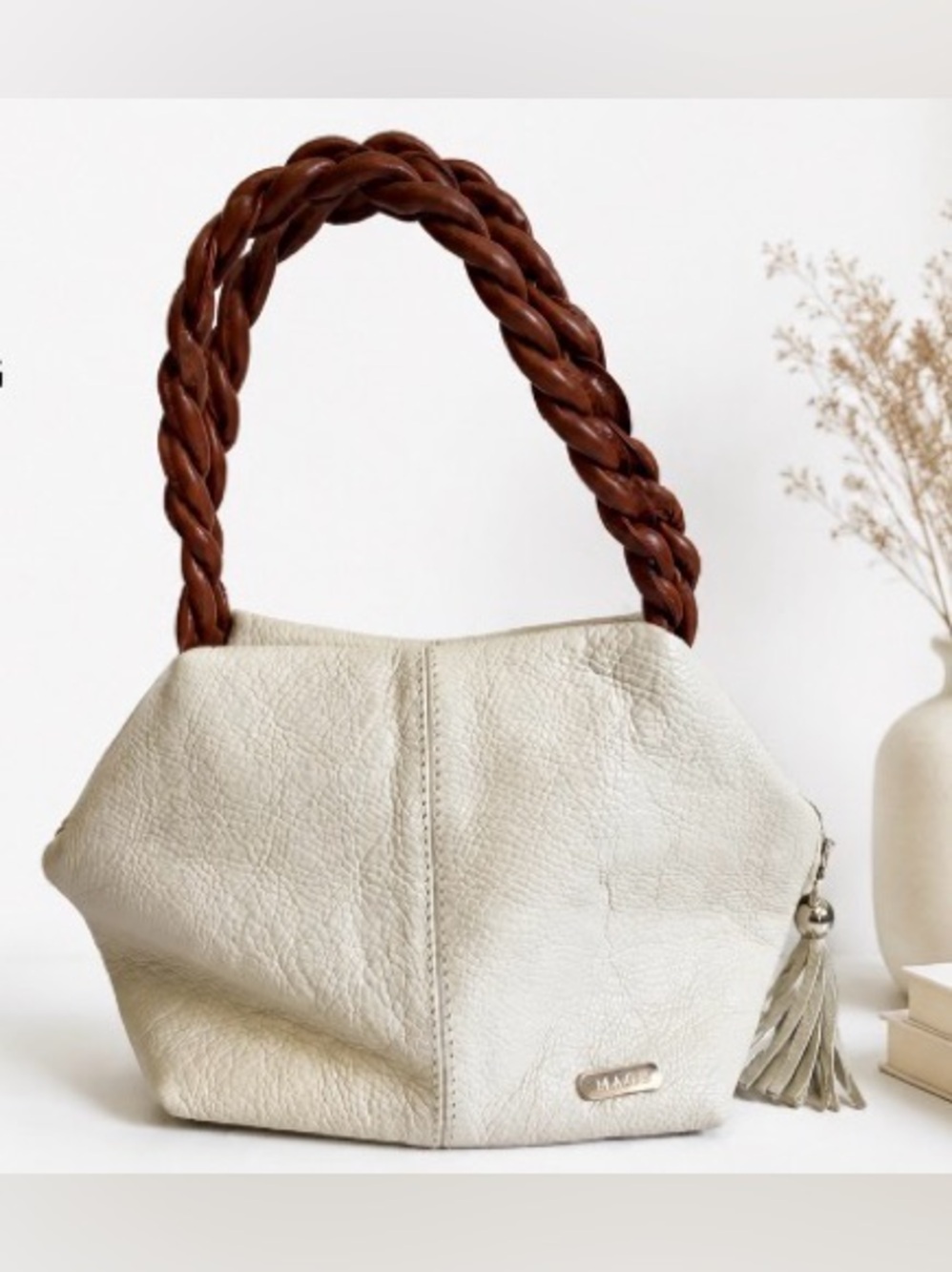 MAGE White Leather Minimalistic Handbag